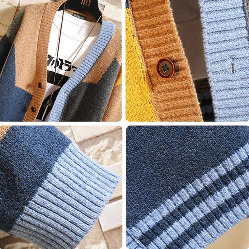 Autunno e inverno stile coreano moda cardigan in maglia maglione Patchwork colore coppia uomo Casual cappotti alla moda giacca uomo vestiti