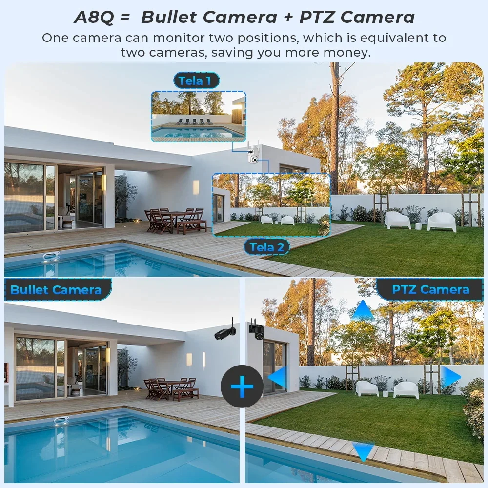 8mp wifi kamera ptz dual screen ai auto tracking nachtsicht cctv überwachungs kamera im freien 4k sicherheit ip kamera icsee app