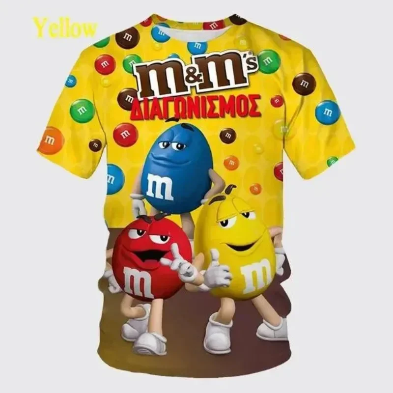 Funny M&M\'s Chocolate Bean T Shirt Fashion 3D Print Man Casual O Neck T-Shirt Funny Kid Short Sleeve Tops Tee Unisex Men Clothes