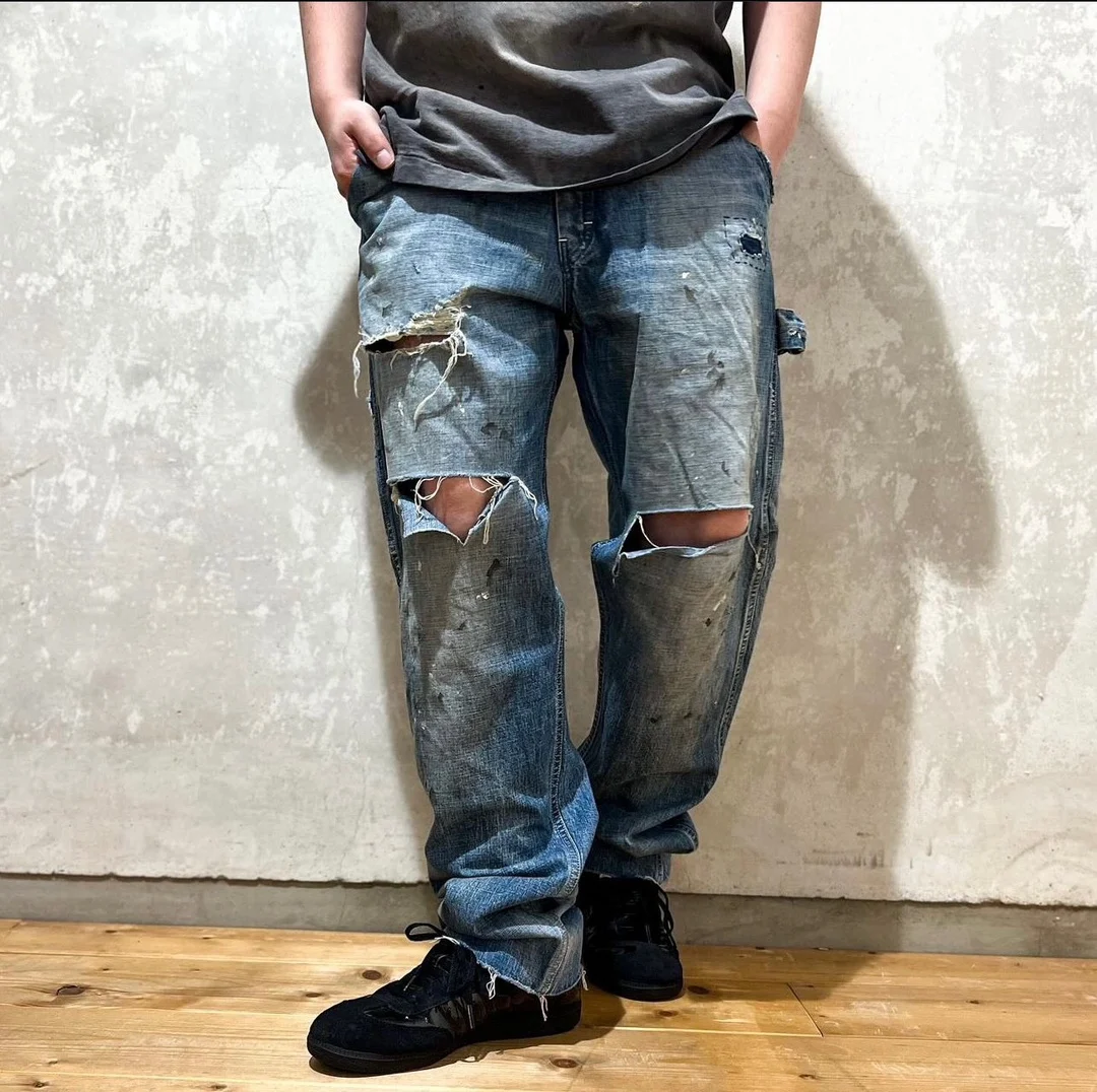 Real Photos Washed Designer Jeans Mens Denim Pants Fashion Holes Trouser Hip Hop Distressed Trousers