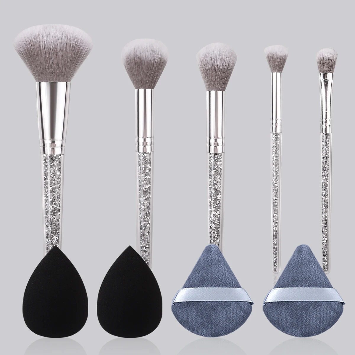 Ensemble de pinceaux pour fard à joues, poudre douce et ample, manche en diamant, éponge à poudre sans déclenchement, bouffée de poudre d'œuf, outils de maquillage professionnels, 9 pièces
