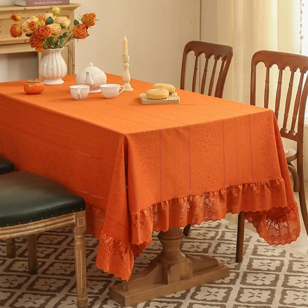 Washable Tablecloth Lace Tablecloth Vintage Ruffle Lace Tablecloth Washable Embroidered Fabric Cover Rustic for Wedding