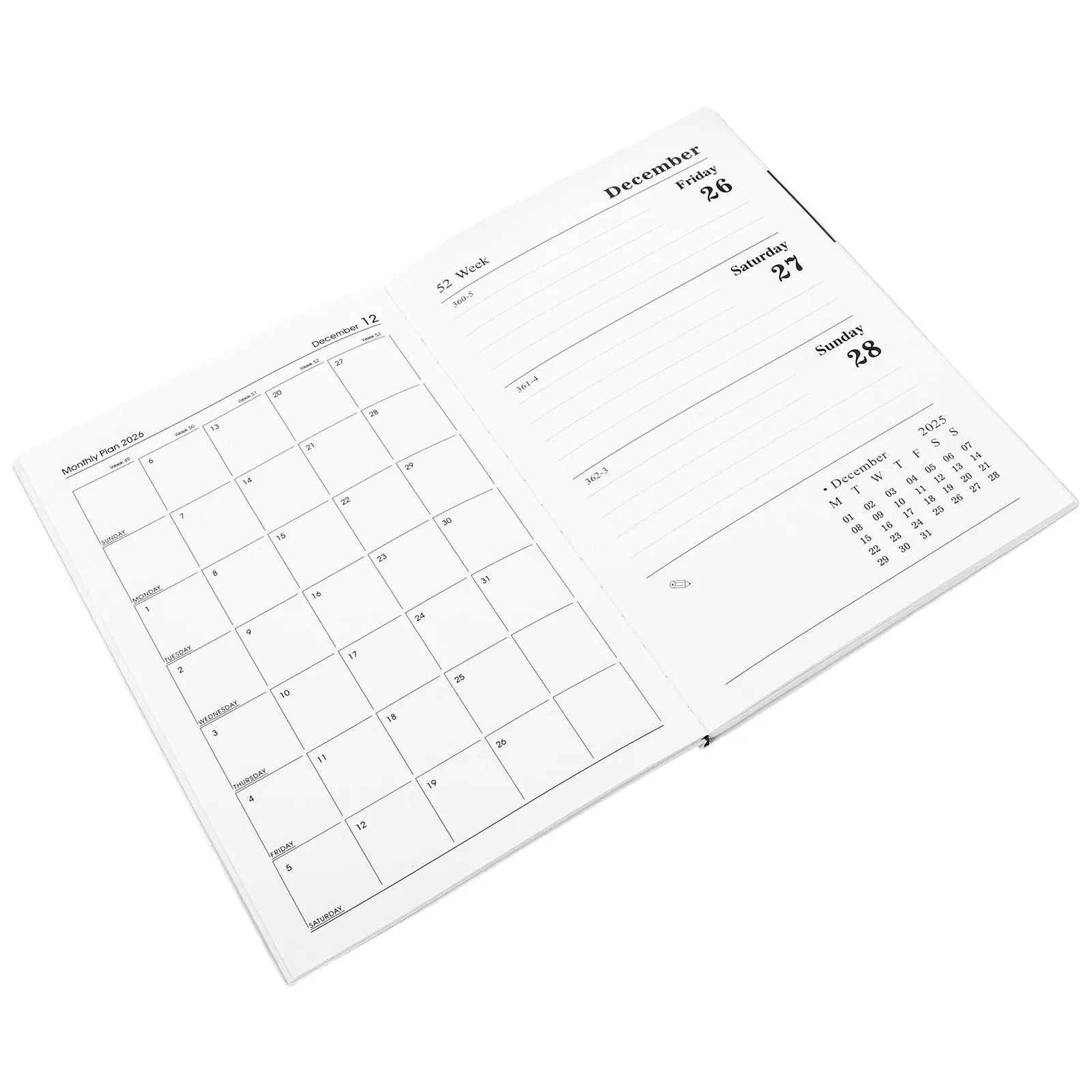 2026 A5 Planner Notebook English PU Cover 12-Month Weekly Monthly Calendar Organizer Business Study Travel Calendar Notebook