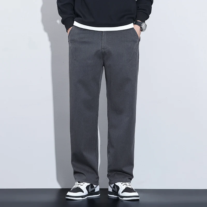 Men's Lyocell Loose Straight Long Pants 2025 Autumn Winter Japanese High Quality Casual Wide Leg Trousers Plus Size 38