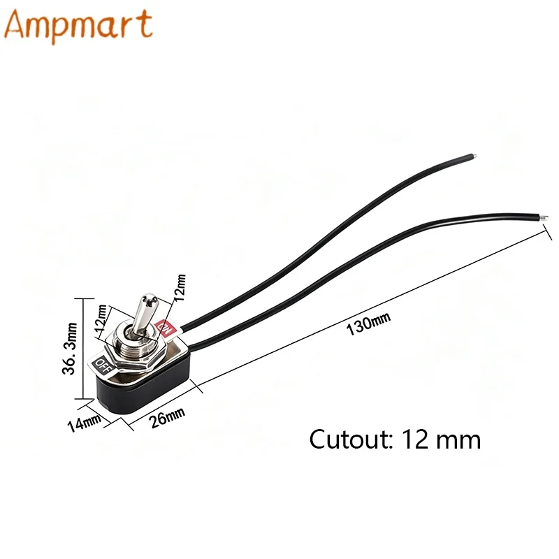 1 Piece 12mm Mount SPST Toggle Rocker Switch Pre‑Soldered Wired 2‑Contact for Electronics Amplifier DIY Project