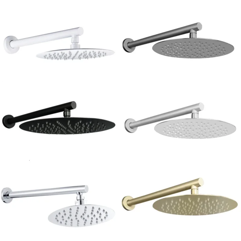 

Stainless Steel Bathroom 8/10/12 Inch Shower Head Wall Mounted Shower Arm Chrome/Matte Black/White/Brushed Gold/Grey/Brushed