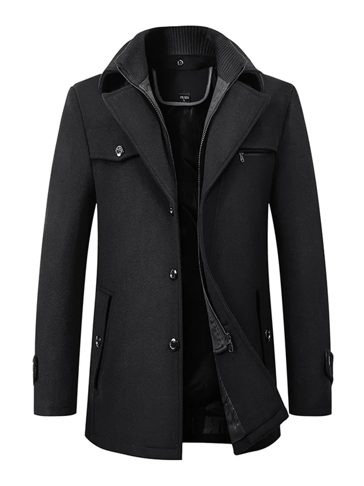 Men\'s Wool Jacket Winter Autumn Mens Long Windproof Wool Coat Casual Thick Slim Fit Jacket Male Overcoat Clearance