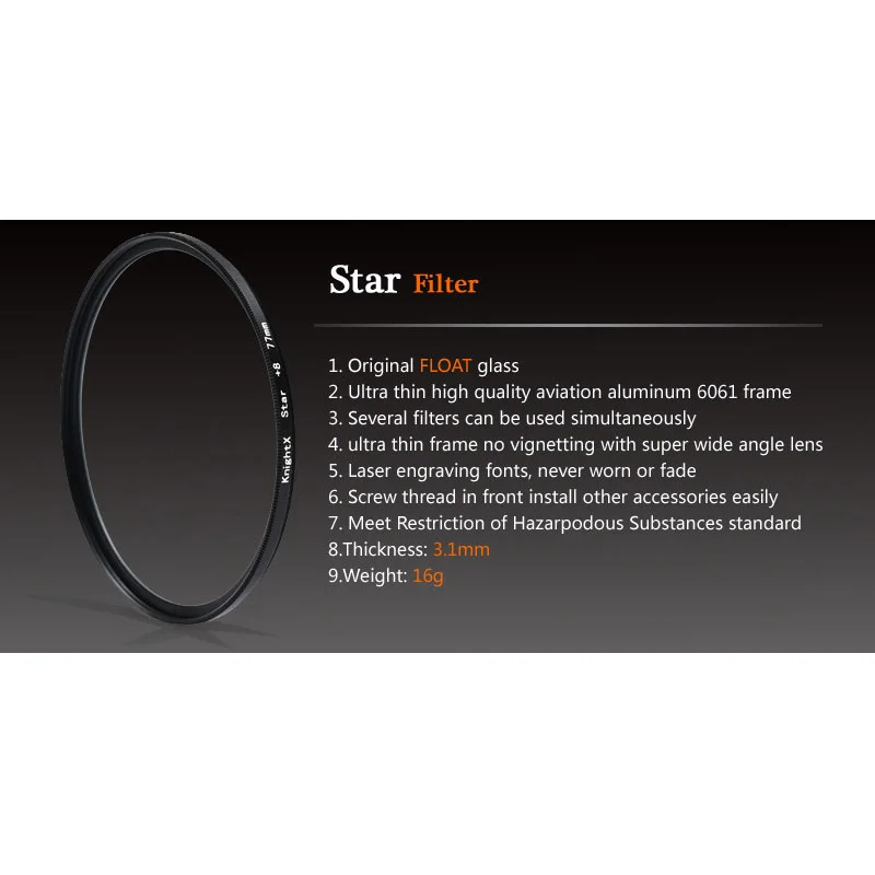 KnightX Effects Star Filter Line 52mm 55mm 58mm 67mm 77mm Camera Lens Filter For Canon Eos Sony Nikon Photo Photography