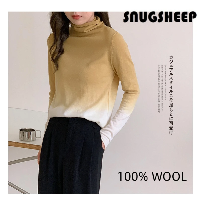 gradient 100% wool sweater women 2024 fashion top womens fall long sleeve clothes turtle neck vintage pullover sexy ladies brand