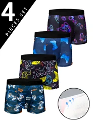 4-pcs men's trendy science fiction style, gamepad printed pattern boxer underwear, comfortable and casual and fashionable boxer