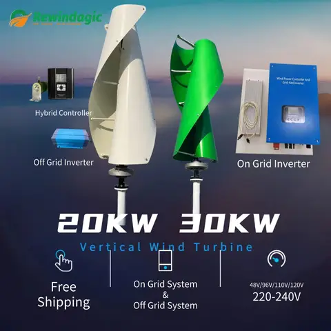 가정용 자유 에너지 220V 풍력 터빈, 20000W 30KW 발전기, 전기 발전기, 하이브리드 인버터 포함 수직 풍력 터빈