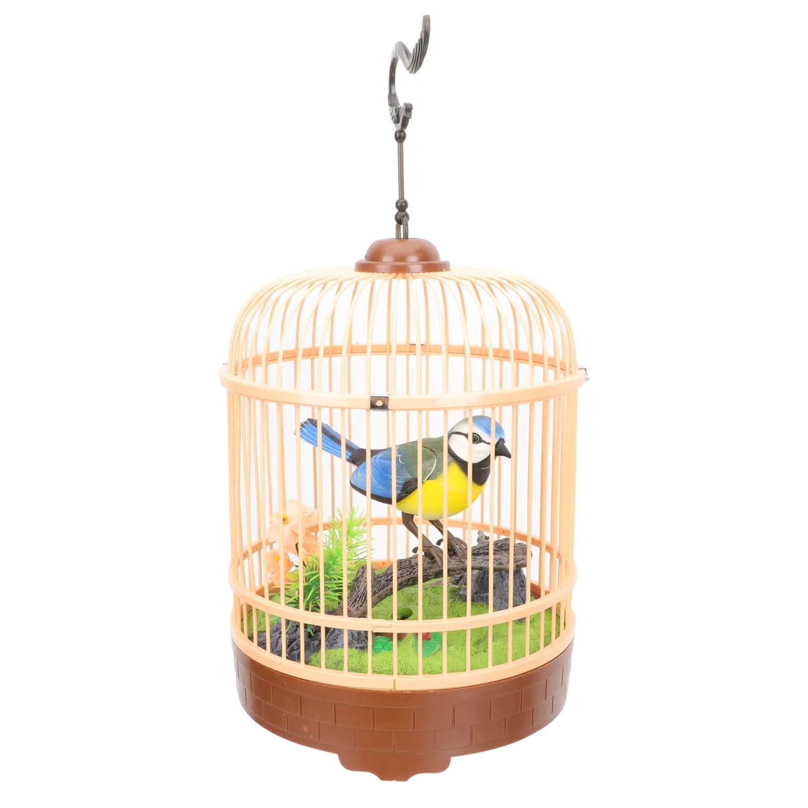 Jaula para pájaros, decoración colgante, juguete educativo interactivo acústico para niños, jaula de pájaros de inducción, juguete para cantar, decorar