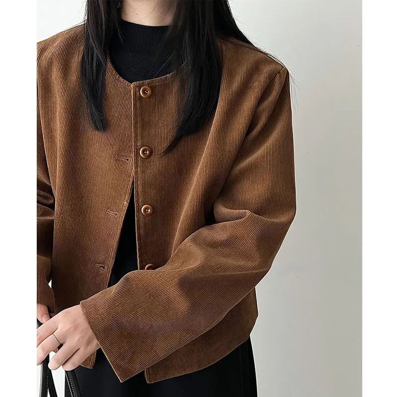 100% cotone autunno donna giacca in pelle scamosciata cappotto moda O-Collo classico cappotto di colore marrone giacca Femme Casaco Abrigo streetwear