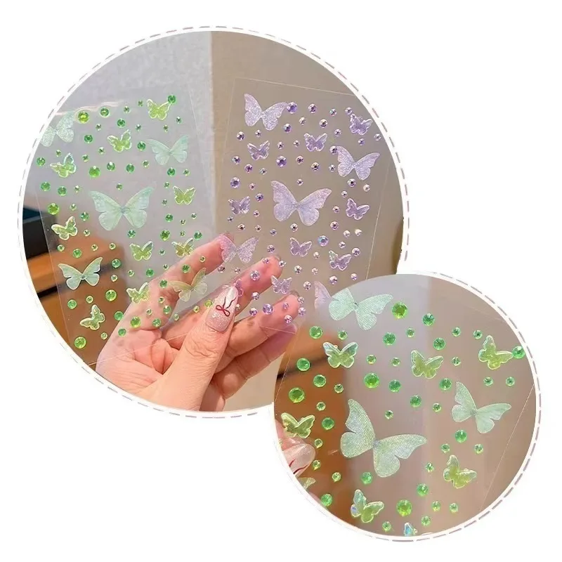Niedliche Schmetterlings-Edelstein-Aufkleber, selbstklebend, DIY-Dekoration, glitzernde Strass-Aufkleber, Gesichtsaufkleber, Make-up-Dekor, Strasssteine – Detail 5