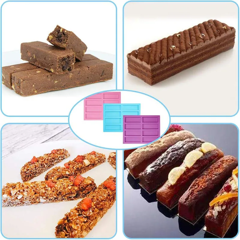 8 تجويف مستطيل جرانولا بار قوالب السيليكون التغذية الحبوب بروتين الطاقة بار الشوكولاته زبدة كعكة رغيف الخبز مقلاة خبز