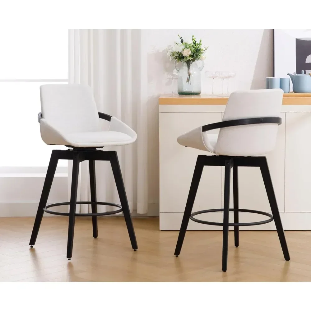 Swivel Counter Height Bar Stools Set of 2 Modern Wood Barstools with Back and Arms Comfortable Upholstered Counter Stools