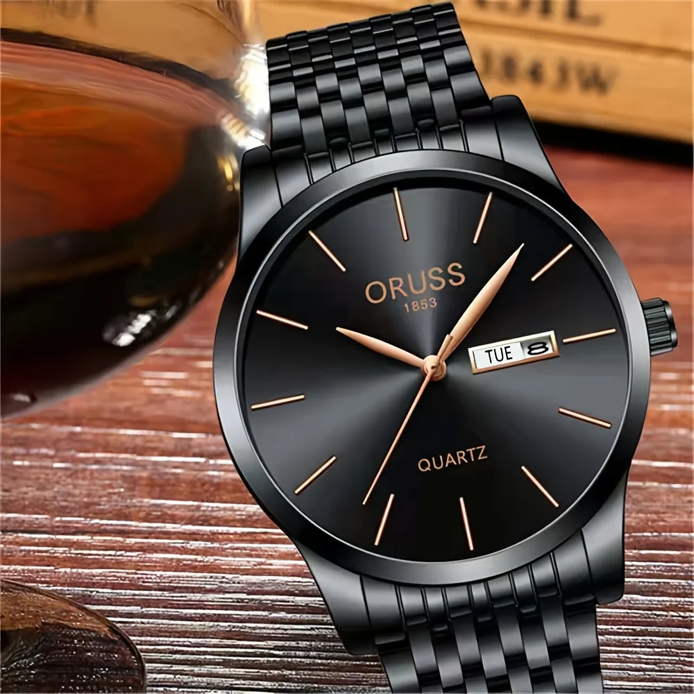Business casual men\'s watch atmospheric handsome fashion durable high-grade durable double calendar steel belt office worker com