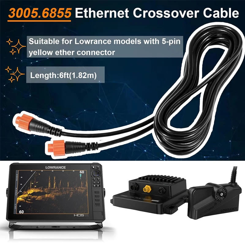3005.6855 Boat Ethernet Cable fits for Lowrance Models with 5-pin Yellow Ether Connector,6Feet(1.82M) Cat5e Cable Network Cable