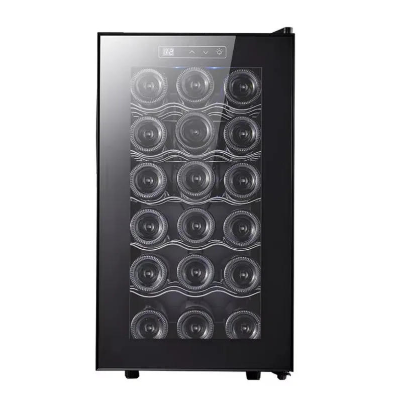 46L Silent Wine Cooler Clear Fridge 18 Bottles Built-in Wine Cabinet Refrigerator with Wooden Shelves