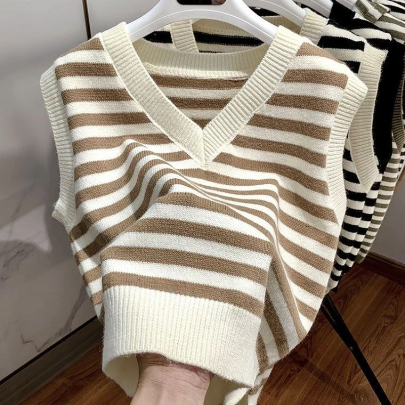 

Вязаный кардиган в полоску больших размеров 202, весна-осень-зима, модные свободные жилеты, верхняя одежда для женщин и мужчин, модный повседневный многослойный топ