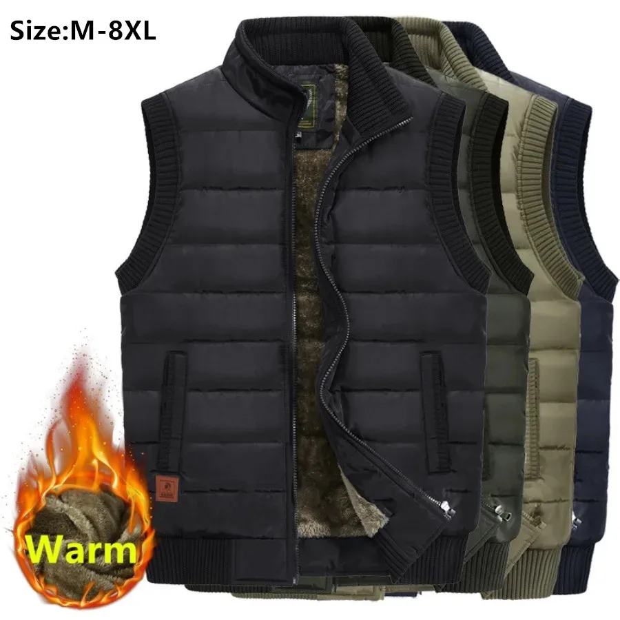 Big Size Outdoor Vest for Men Autumn Winter Plush Thickened Warm Casual Waistcoat Men Fleece Lined Thermal Sleeveless Jacket 8XL