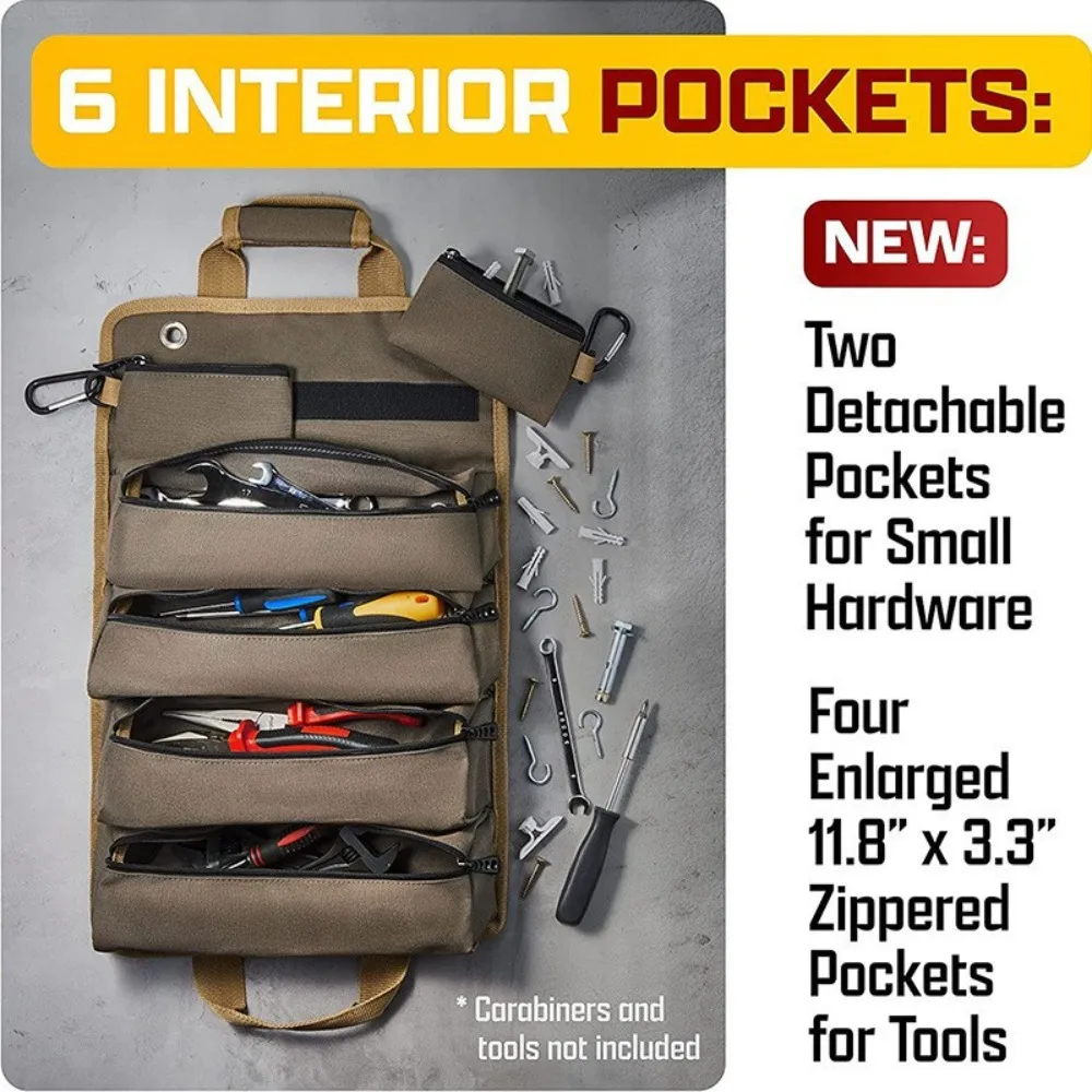 with 3 Detachable Pouches Tool Roll Up Bag Wrench Roll Tool Heavy Duty Roll Up Tool Bag Tool Roll Pouch Organizer