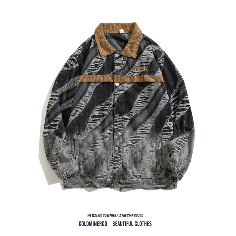 

Винтажный мужской джинсовый тюнер Waed, весна-осень, модный брендовый потертый полосатый узор, повседневный свободный крой, длинный све, на пуговицах