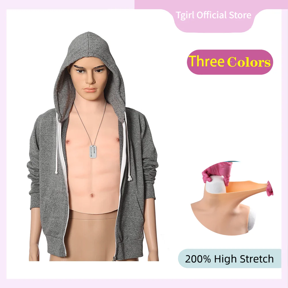 Tgirl-Faux Muscles Artificiels en Silicone Souple pour Homme, Simulation de Poitrine, Ventre Macho, Col Haut, Cosplay Crossdress