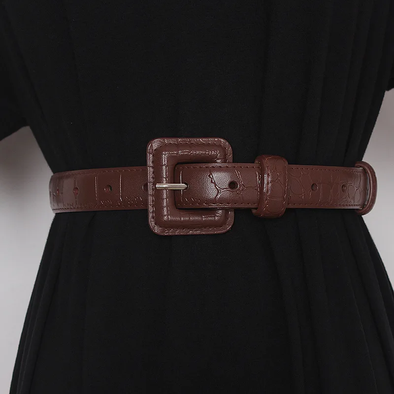 

Retro fashion show women's belt simple square pin buckle cowhide decorative belt women's formal wear fashionable all-match belt