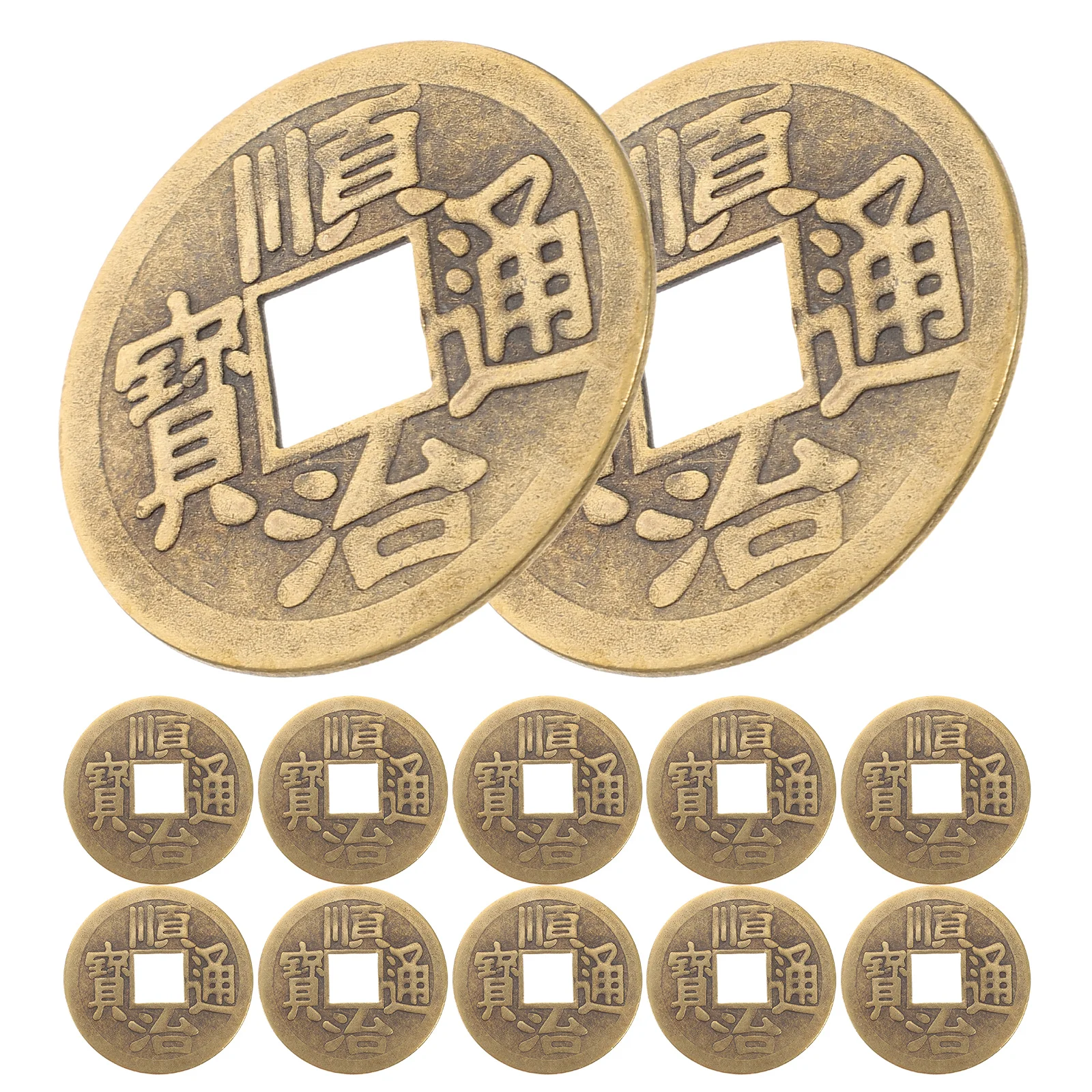 

12Pcs Hanging Chinese Coin Pendant Vintage Brass Feng Shui Coins Good Luck Charms Wealth Success Car Decoration