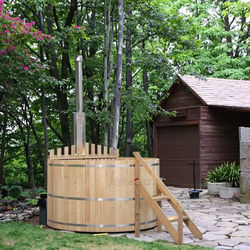 

2026Hot Manufacturer Direct Sale Modern 3-Person Outdoor Cedar Wood-Fired Hot Tub with Whirlpool Massage 2m Length Acryl