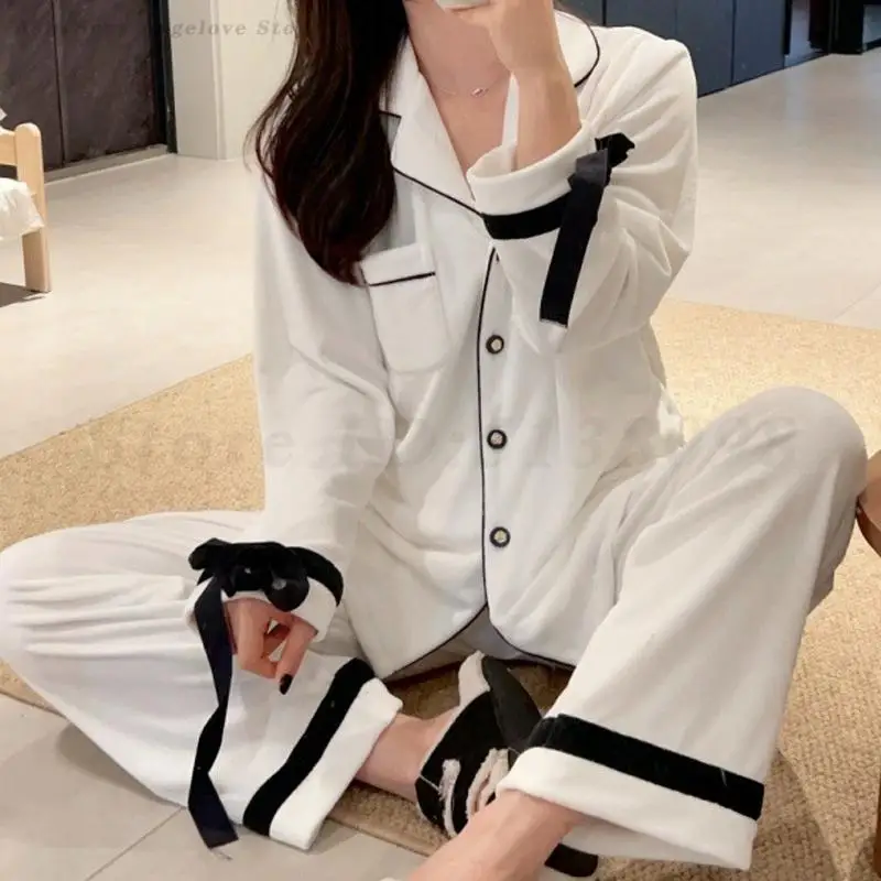 

Осенне-зимний бархатный пижамный комплект, женская французская милая одежда для сна, теплая ночная рубашка, домашняя одежда, брюки с длинными рукавами, домашняя одежда