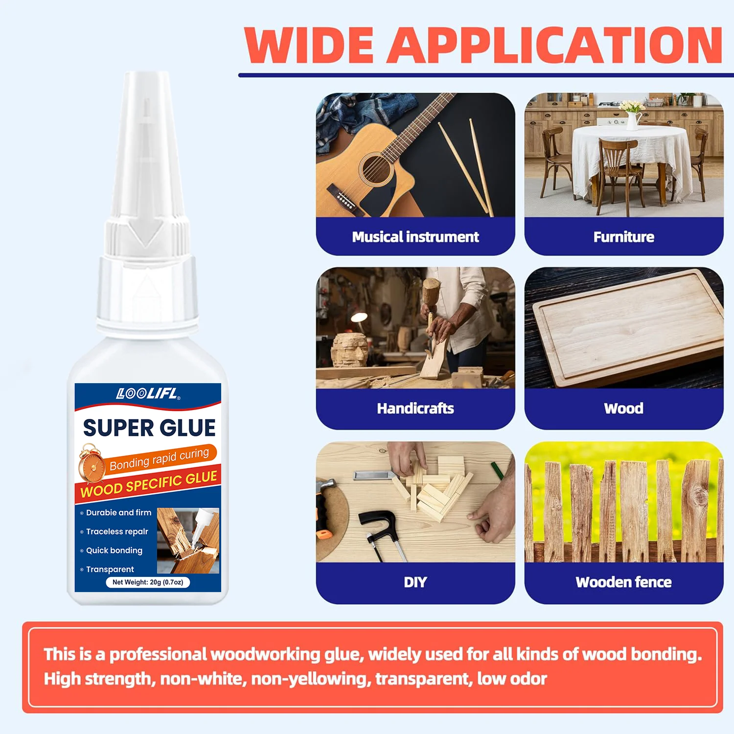 Недавно модернизированный, суперклей, тонкий и высокопрочный, 5-секундный, быстросохнущий, водонепроницаемый, стабильный, прозрачный, с прецизионной насадкой.