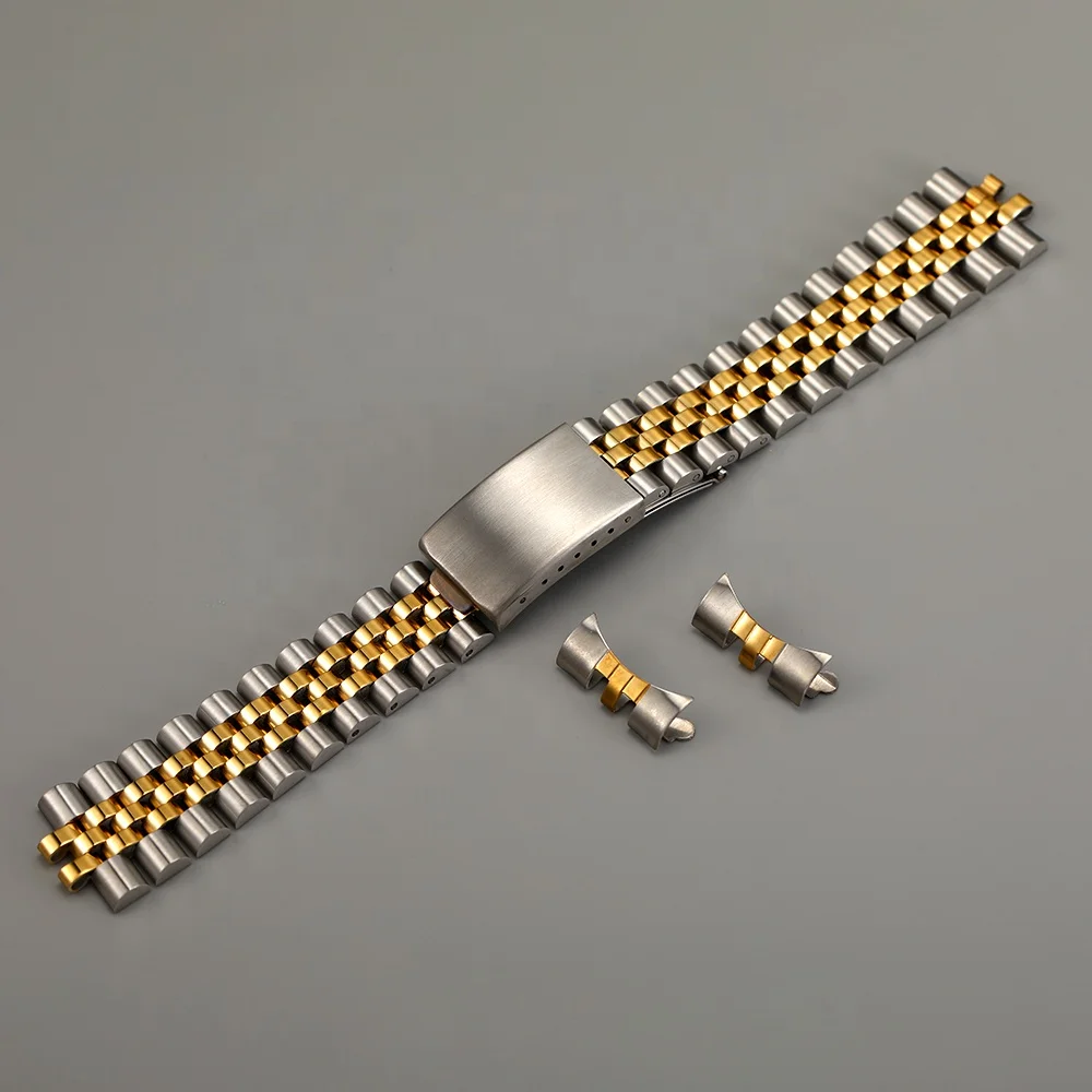 Stainless steel 2 tone gold 18mm 9m 20mm Curved end Gold Jubilee Watch Band Strap Band Bracelet Fit For RLX SKX Watch