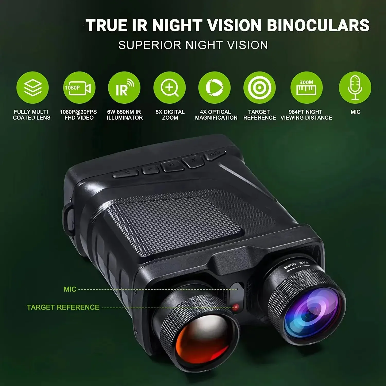 Binoculars Night Vision Device 1080P HD 850nm Infrared 5X Digital Zoom Telescope Goggles Outdoor Hunting Camping Full Dark 300m