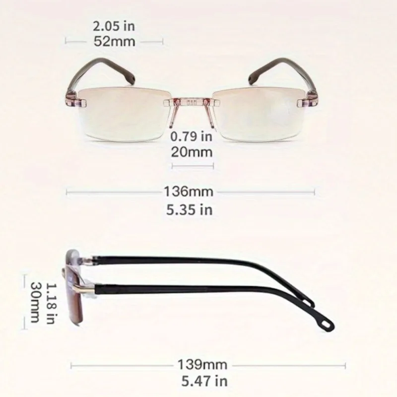 Rimless Reading Glasses Bifocal Distant and Near Magnifying Glasses for Men and Women To +4.0