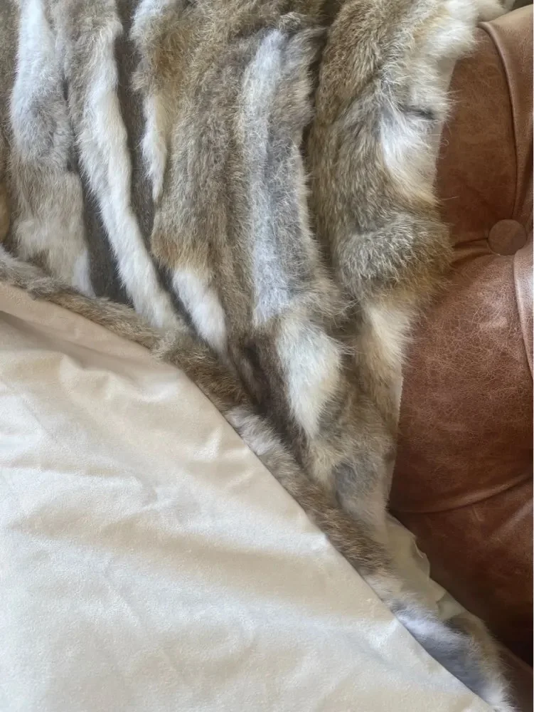 Genuine Rabbit Fur Throw Blanket, Rabbit Fur Leather Skin Rug, Sofa Cover, Mats, Carpet, 55 x 110 cm
