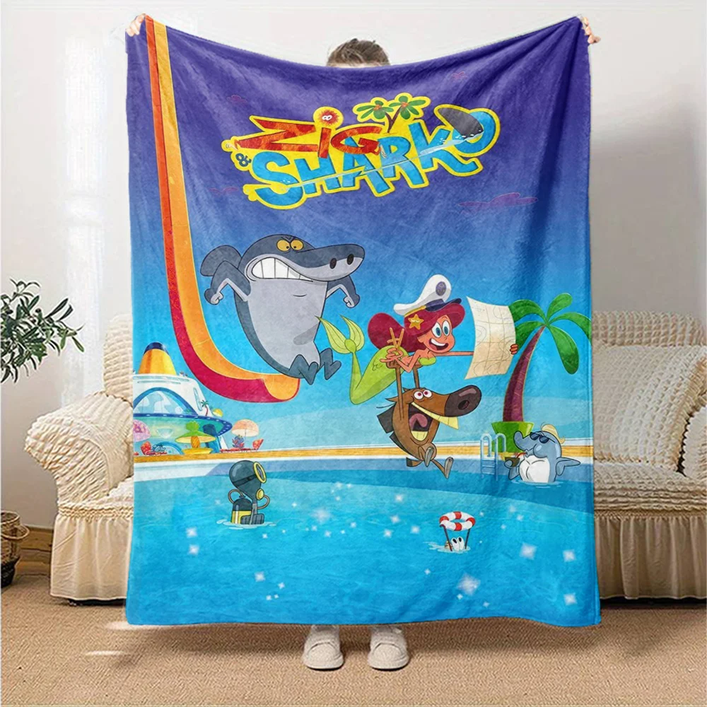 Zig & Sharko Themed Print Plush Blanket, Soft and Comfortable for All Seasons, Suitable for Bedroom, Bed, Sofa, Naps, Warm Blank