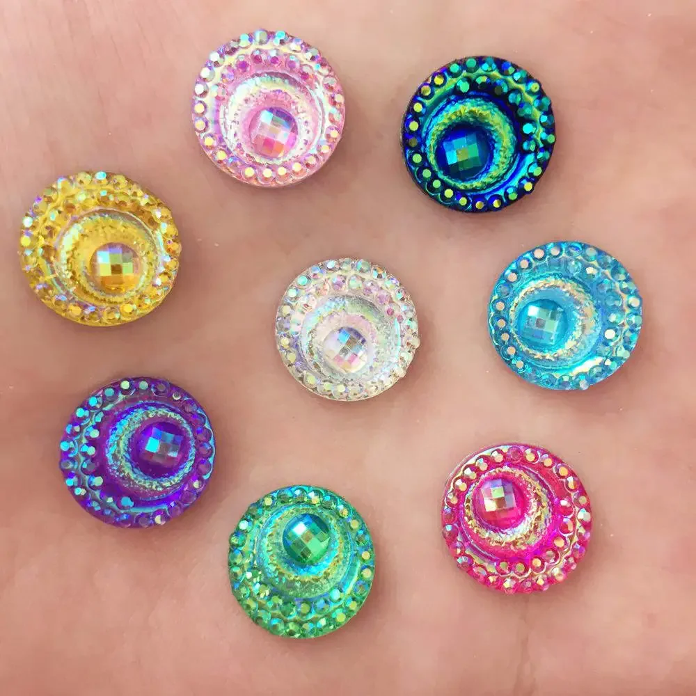 Hot Diy 40PCS 12mm AB Resin Round Shiny Rhinestone Eye Flatback Wedding Ornament K30