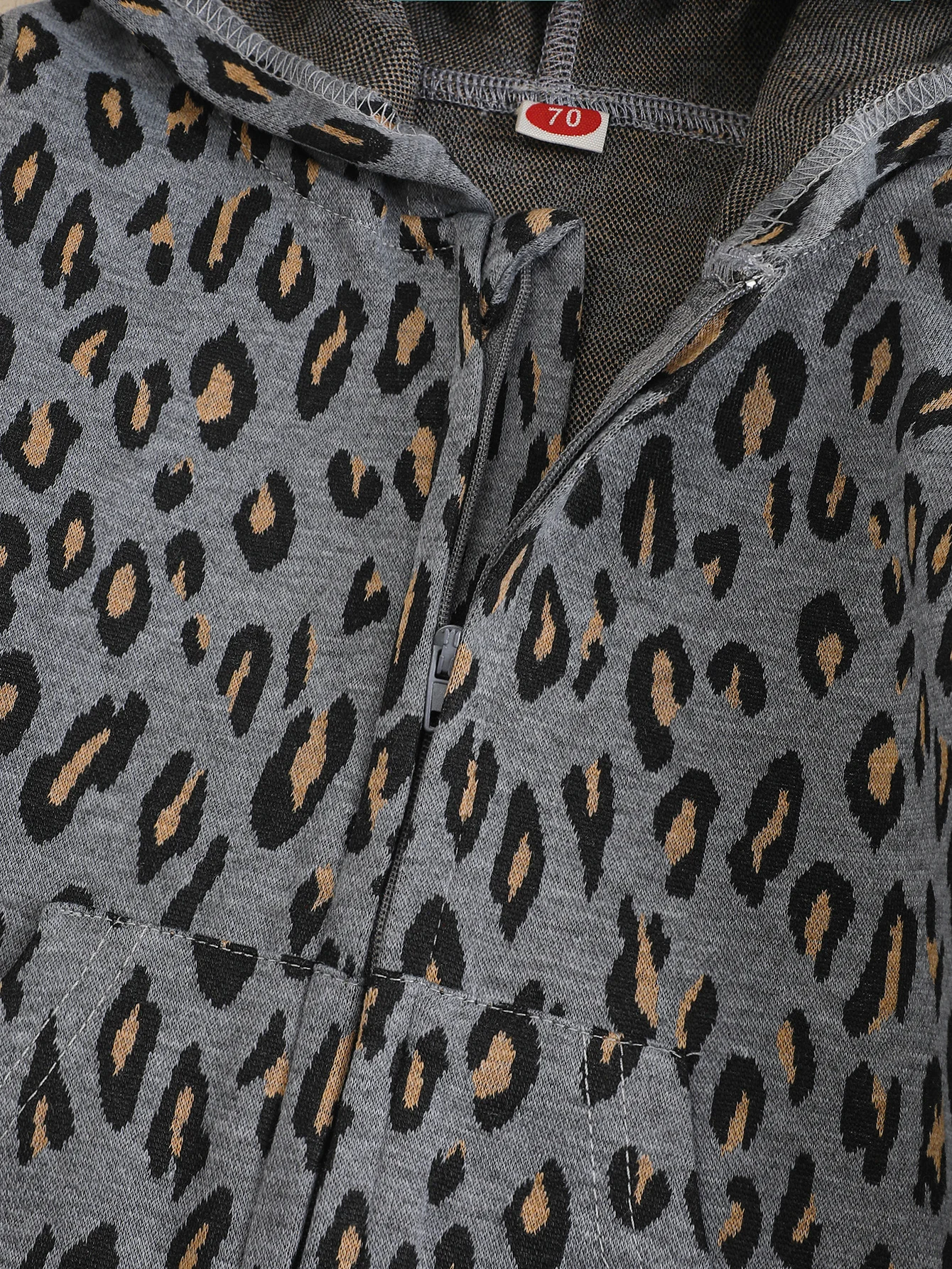 Baby Frühling Herbst Grau Leopardenmuster Hut Langarm Strampler Anzug für Kleinkinder Kleinkind Kleidung All-in-One-Anzug mit Hut – Detail 3