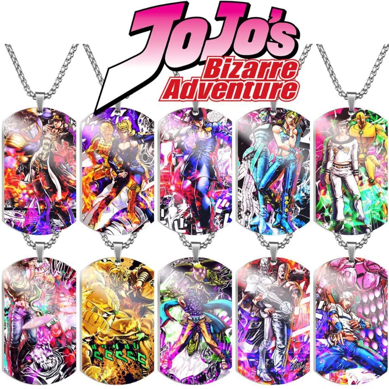 Jonathan Joestar Giorno Giovanna Jotaro Kujo Popular Anime Color Printed Dog Tag Jewelry Stainless Steel Military Tag Necklace