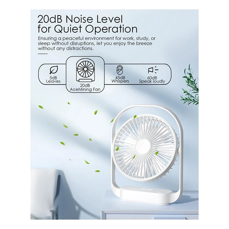 Desk Fan Small Fan Quiet Table Fan Electric Rechargeable Desktop Fan For Bedroom Office Green