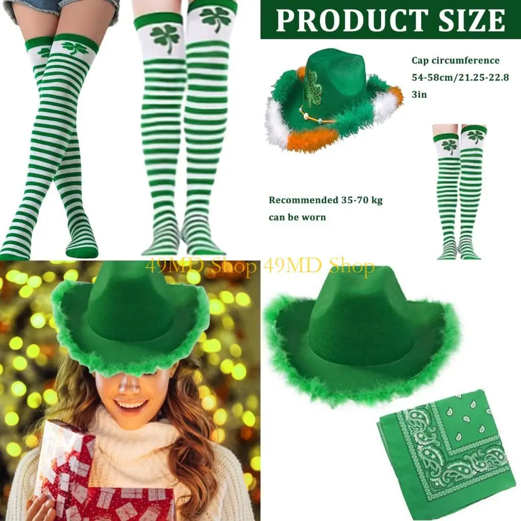 

49MD Шляпа Lucky Shamrock Костюм Фестиваль Праздничная шляпа Зеленый костюм для вечеринки Шляпа