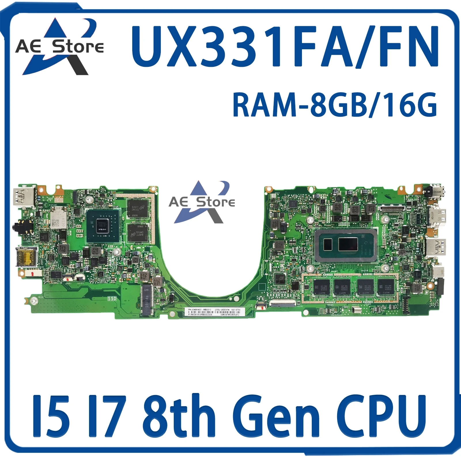 UX331FA Mainboard BX331FAL UX331FAL UX331FN UX331F Laptop Motherboard I5 I7 8th Gen V2G/UMA 8GB/16GB-RAM