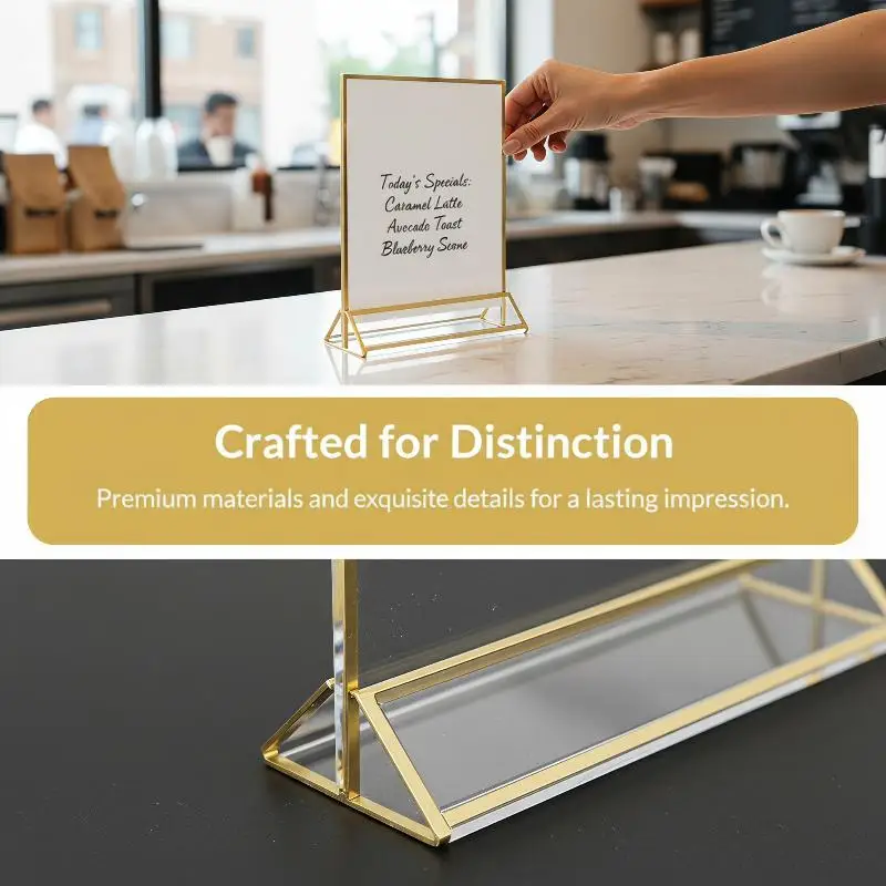Gold Frame Double Sided Table Card Stand Transparent Acrylic Display Rack for Birthday Party Decor
