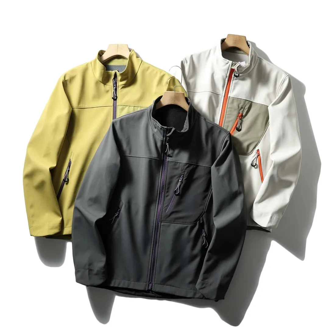 

Мужская утепленная куртка на молнии для активного отдыха, с воротником-стойкой, ветрозащитная, с цветными вставками, мягкая, теплая верхняя одежда