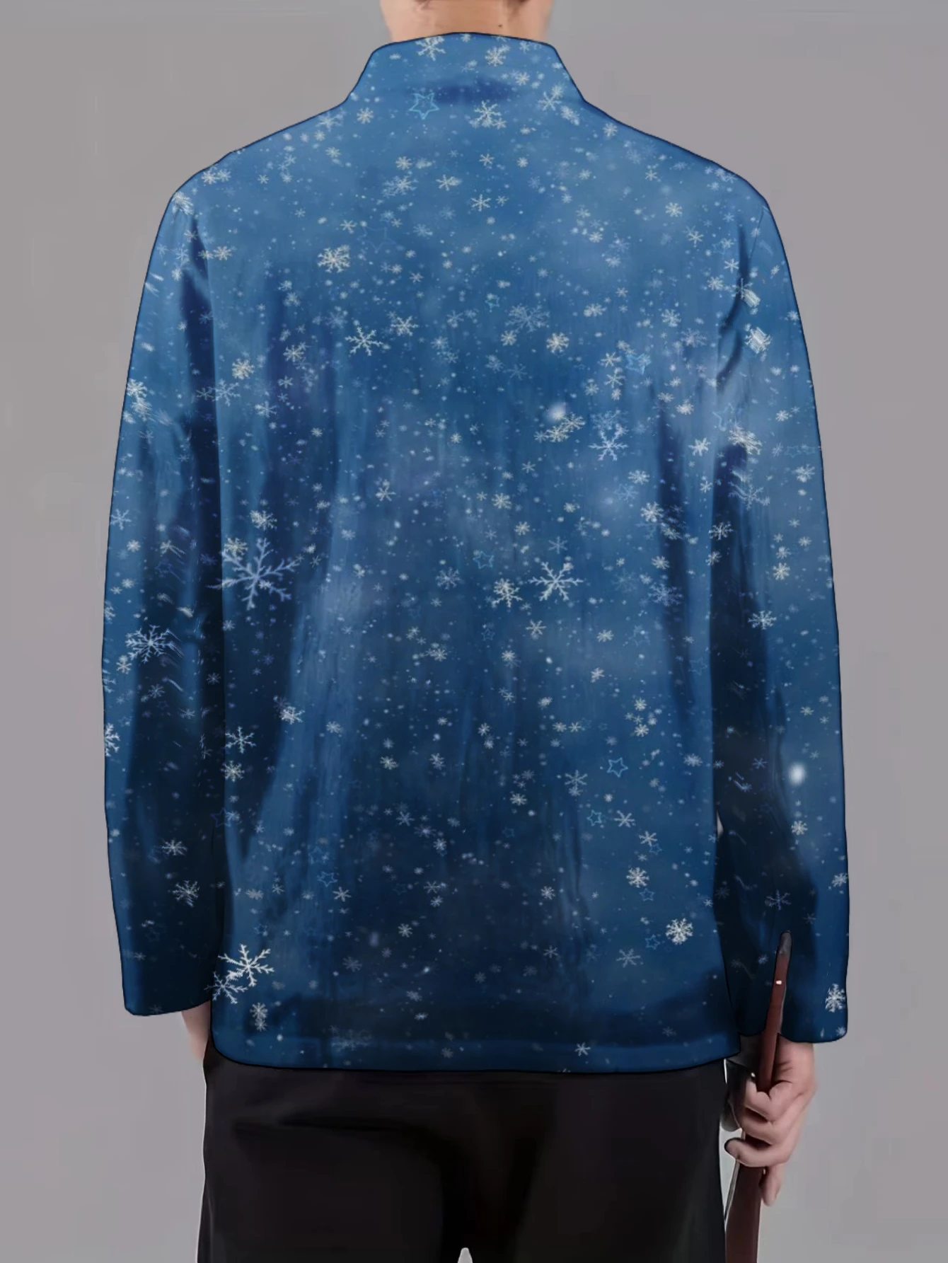 Men Mandarin Collar Frog Button Jacket Floral Snowflake Galaxy Clover Print Traditional Outerwear