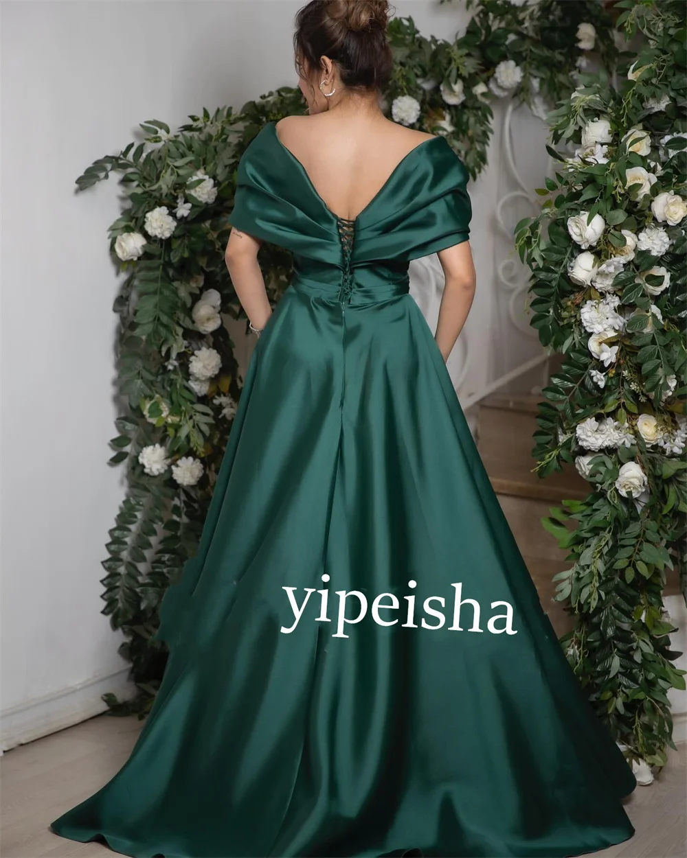 Satin Draped Pleat Valentine's Day Ball Gown Off-the-shoulder Bespoke Occasion  Long Dresses