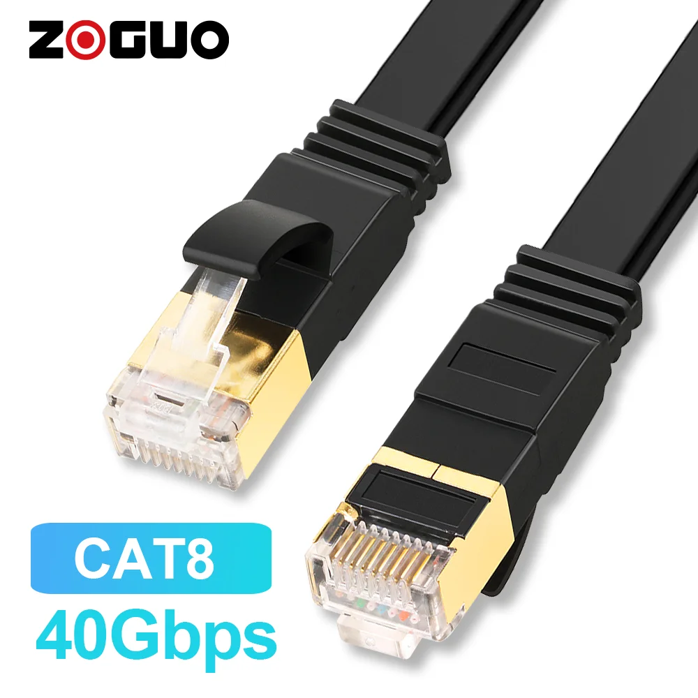 ZOGUO CAT8 kabel Ethernet ekranowany kabel płaski 40gbps Cat 8 RJ45 sieciowy kabel sieciowy do modemu Router wi-fi Internet IPTV