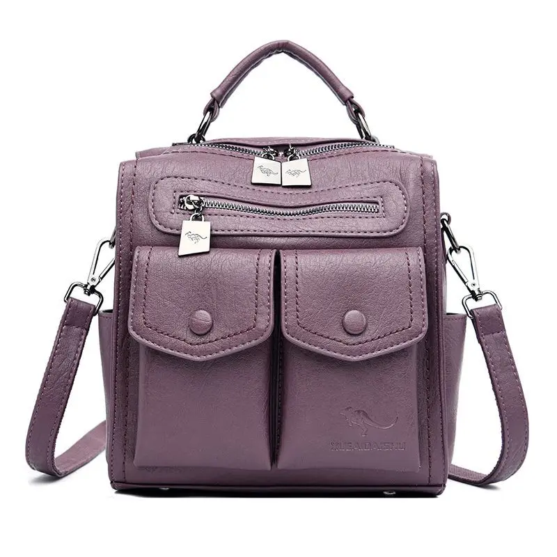 2023 New Backpack Women Fashion Casual Multi-Functional Leather Soft Leather Square Personalized Shoulder Bag